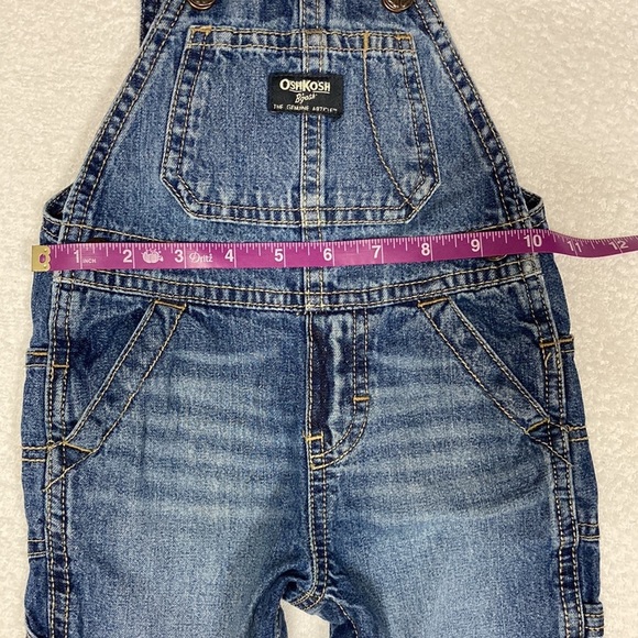 Oshkosh 12m denim blue jean overalls red white blue canvas straps - Picture 7 of 8